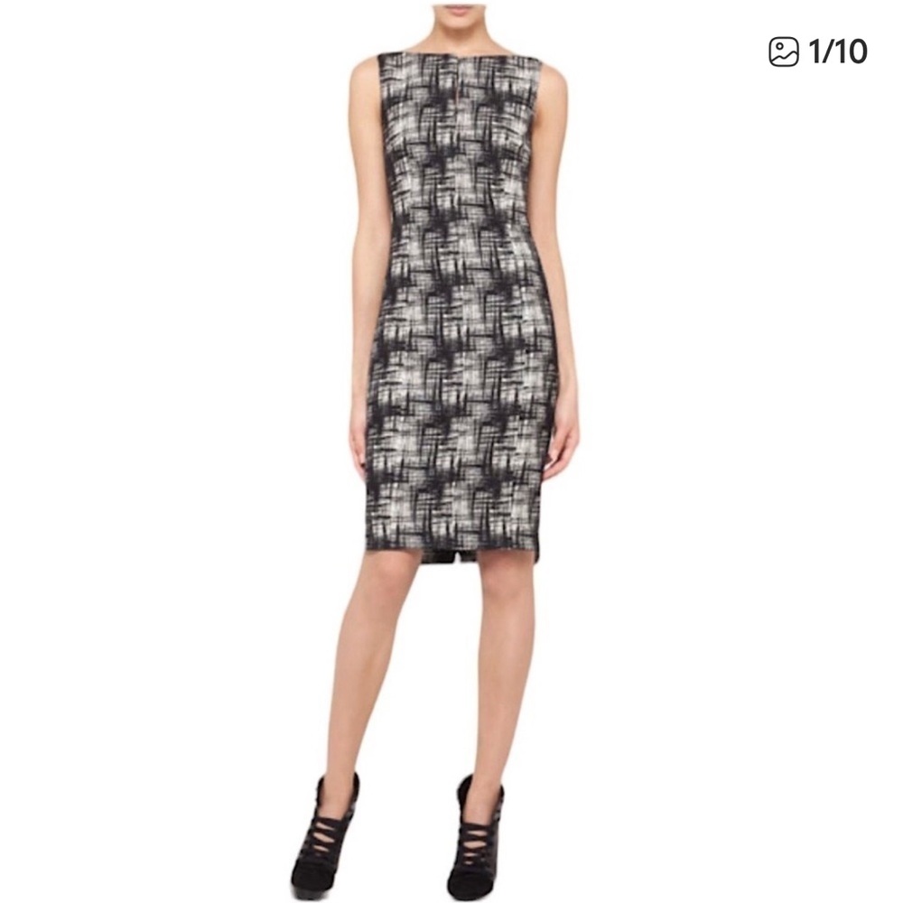 AKRIS PUNTO Crosshatch Bateau Neckline Sheath Dress Black & White Classic Size 6